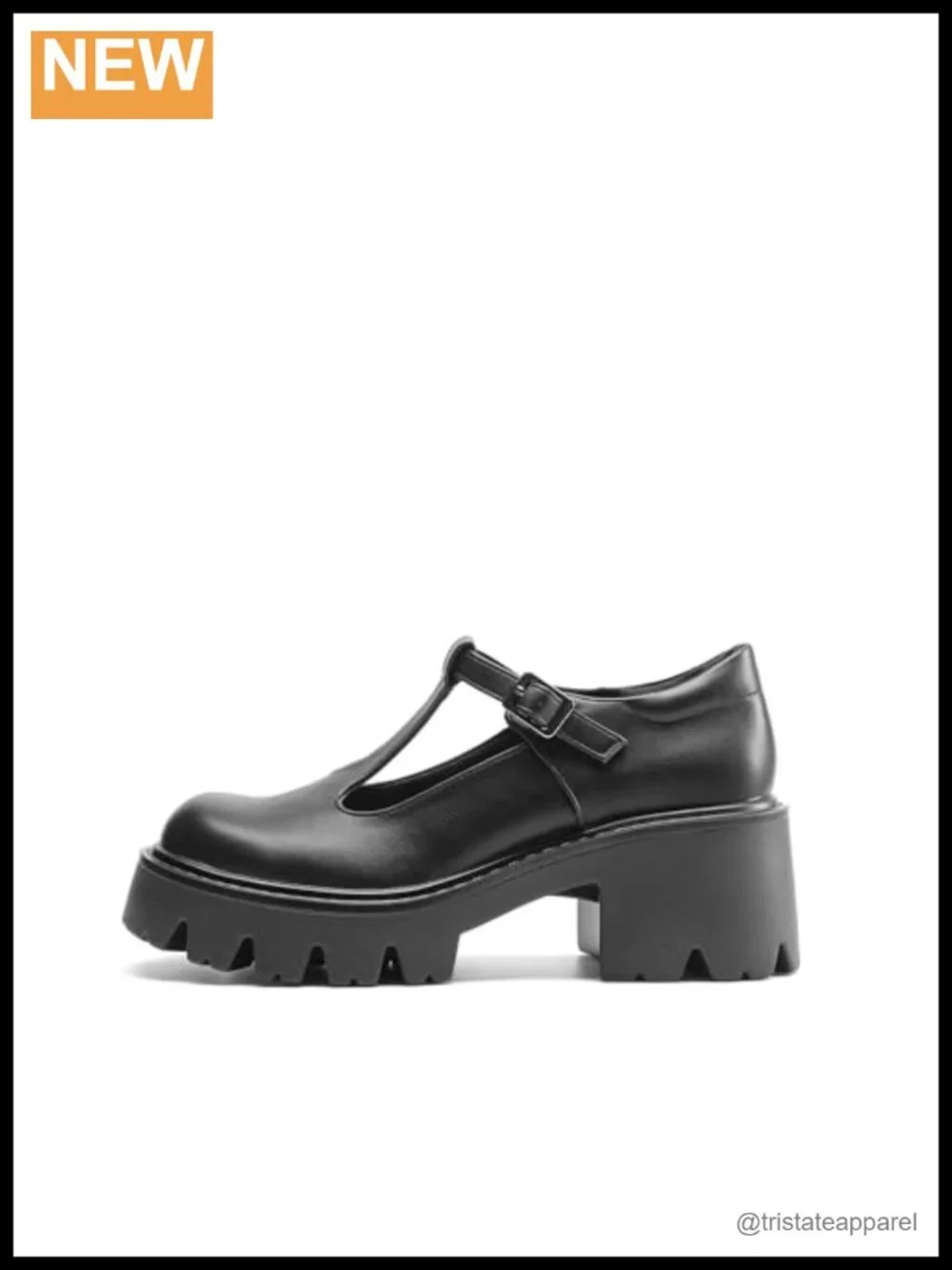 Women's T-Strap Mary Jane Pumps, Faux Leather Platform Chunky Heels with Lug